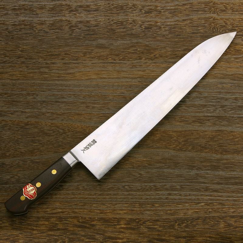 源 助久 牛刀 360mm スウェーデン鋼 共口金付き ツバ付きローズ柄