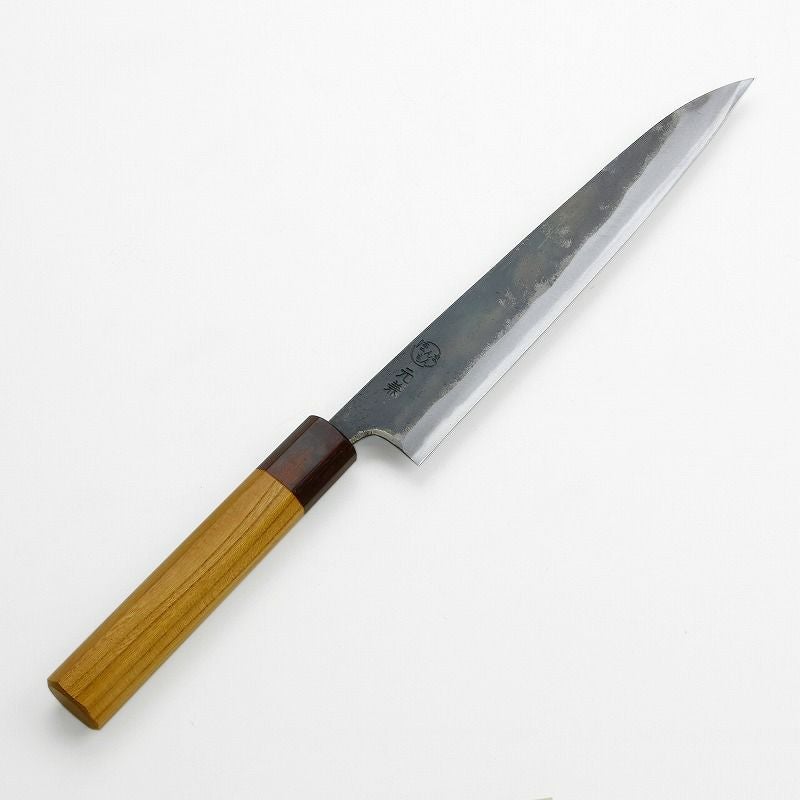 元兼 筋引き包丁 210mm 両刃 青紙1号 割込み 黒打ち仕上げ 八角ケヤキ