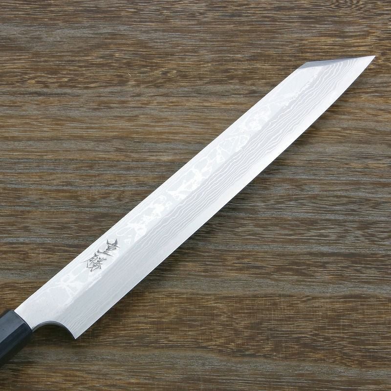 重勝 切付柳刃包丁 片刃 270mm 白紙鋼 鋼付 積層鋼 八角紫檀柄 刃