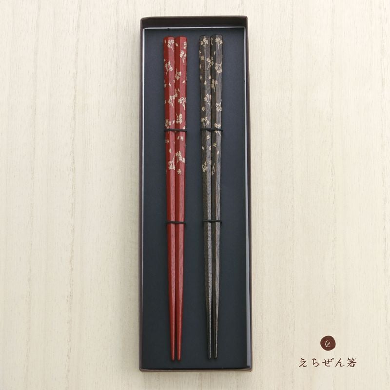 えちぜん箸 夫婦箸 六角拭き 漆 小花ちらし