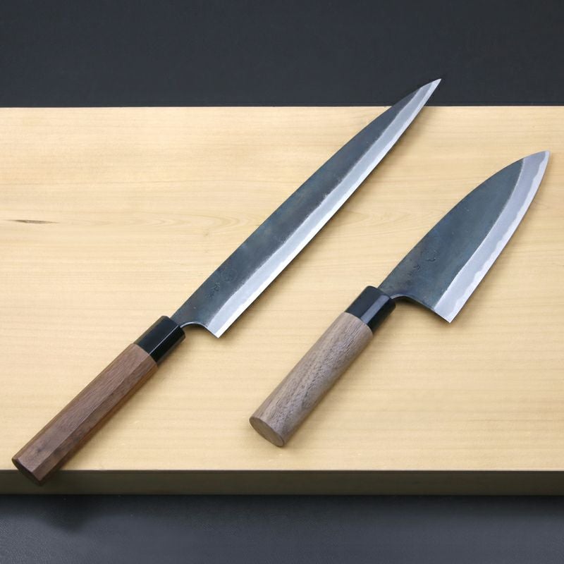 元兼 鍛造 黒打ち 両刃包丁 2本セット 出刃包丁165mm＆柳刃包丁270mm