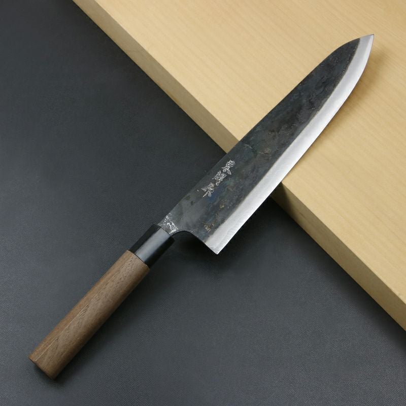 東周作 和牛刀 240mm 両刃 青紙スーパー 割込み 黒打ち仕上げ クルミ柄