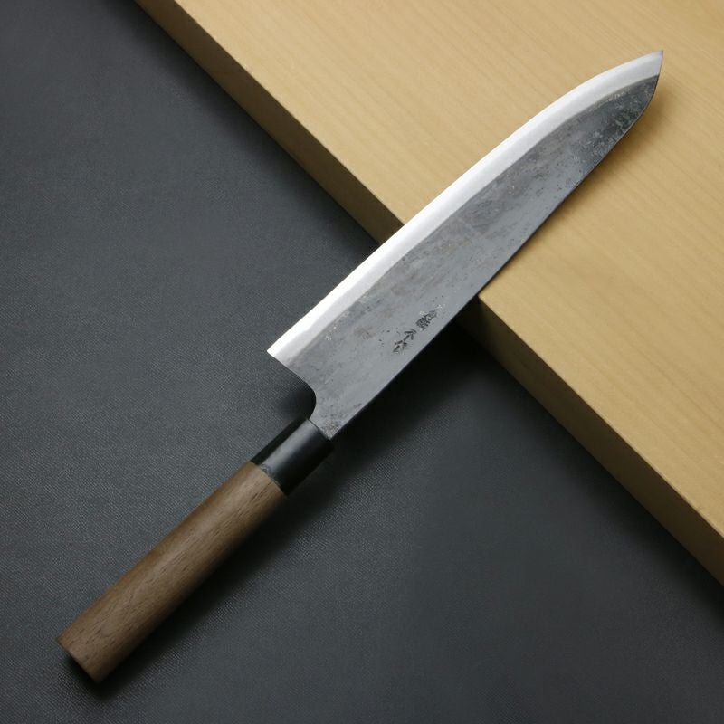 東周作 和牛刀 240mm 両刃 青紙スーパー 割込み 黒打ち仕上げ クルミ柄