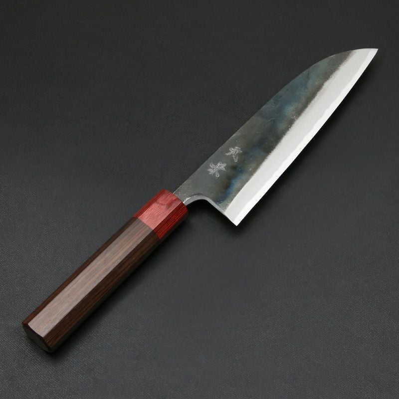 元兼 三徳包丁 170mm 両刃 青紙スーパー 割込み 黒打ち仕上げ 赤口輪