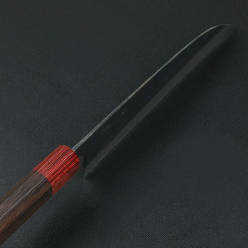 元兼 三徳包丁 170mm 両刃 青紙スーパー 割込み 黒打ち仕上げ 赤口輪紫檀八角柄 土佐打ち刃物 極上品 峰