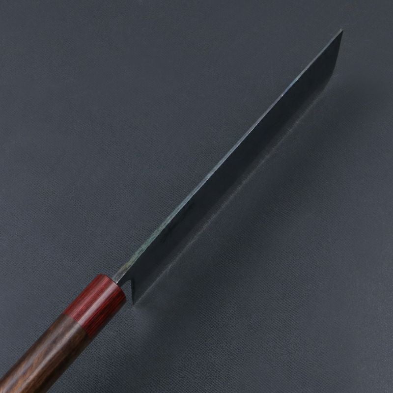 元兼 菜切り包丁 165mm 両刃 青紙スーパー 割込み 黒打ち仕上げ 紫檀赤丸柄 土佐打ち刃物 極上品 峰