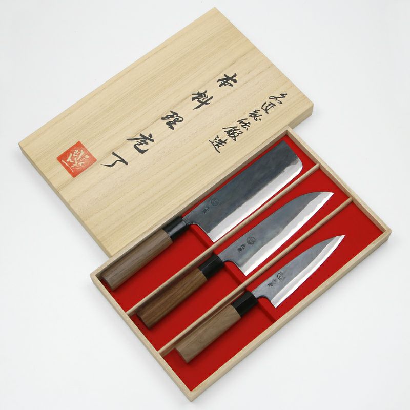 元兼 黒打ち両刃包丁セット三徳包丁 165mm 菜切り包丁165mm サバキ包丁