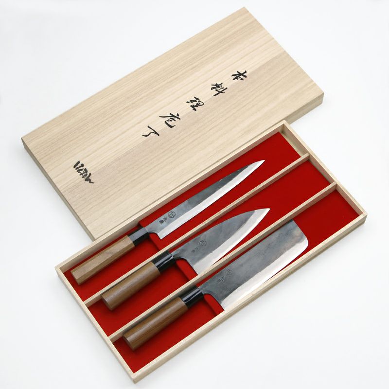 元兼 黒打ち両刃包丁セット出刃包丁 150mm 柳刃包丁 210mm 菜切り包丁