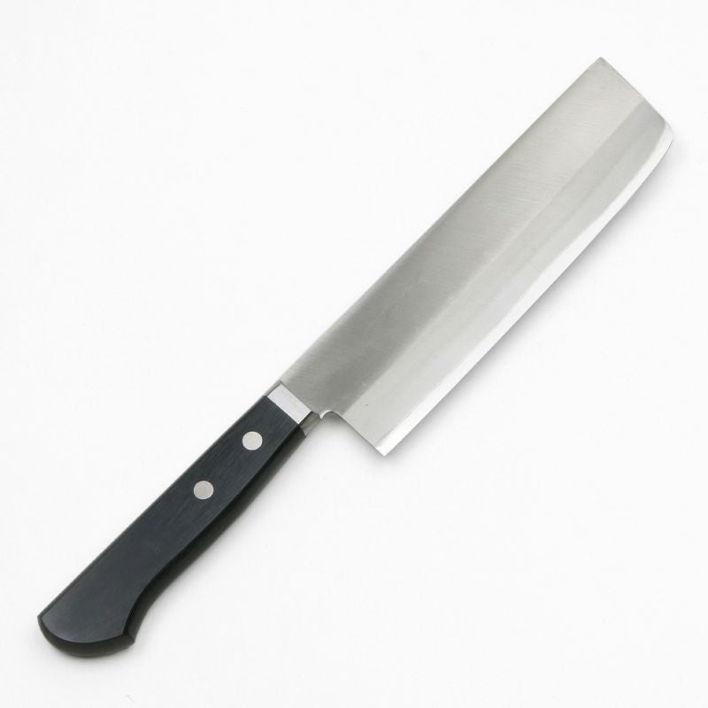 半次郎 薄刃包丁 両刃 165mm 鋼割込みステンレス 口金付き 黒合板柄