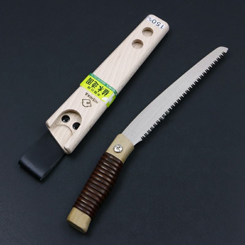 ヒシカ印 替刃式 ミニ剪定鋸150mm 籐巻柄 鞘付き 鞘付き