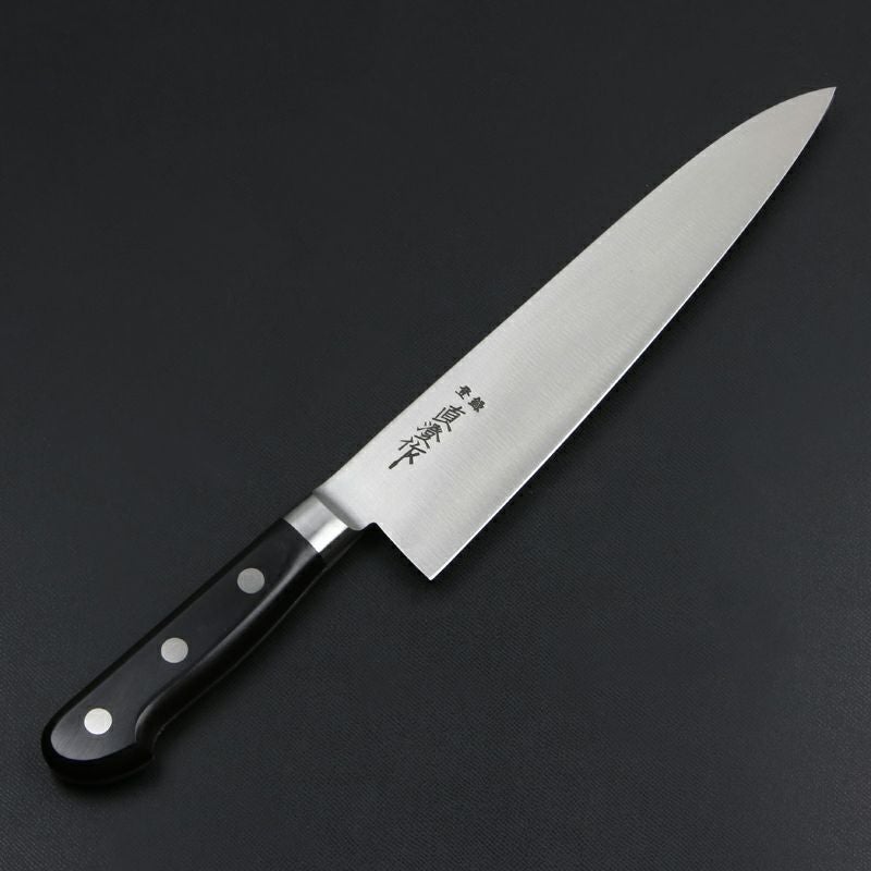 直澄作 牛刀 両刃 210mm 全鋼 共口金付き 黒合板柄 全体