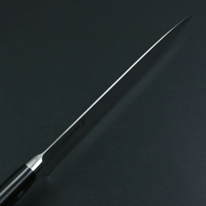 直澄作 牛刀 両刃 210mm 全鋼 共口金付き 黒合板柄 峰