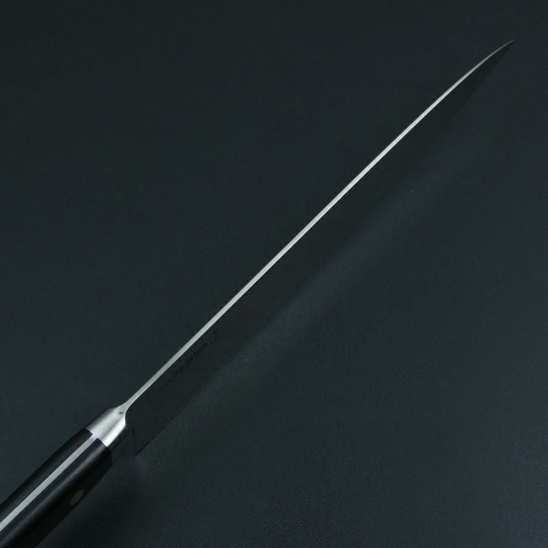 直澄作 牛刀 両刃 240mm 全鋼 共口金付き 黒合板柄 峰