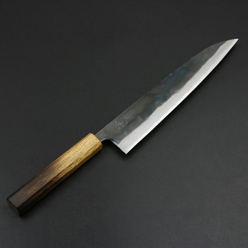元兼 和牛刀 240mm 両刃 青紙スーパー 割込み 黒打ち仕上げ 焼き漆柄