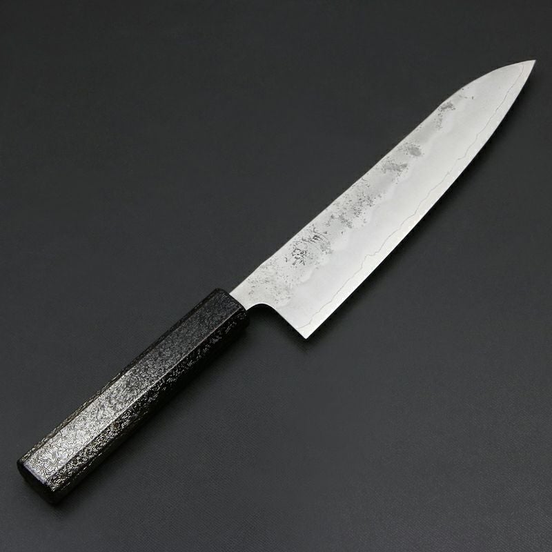 重勝 和牛刀 両刃 210mm 銀三ステンレス 梨地 暗銀漆柄 全体