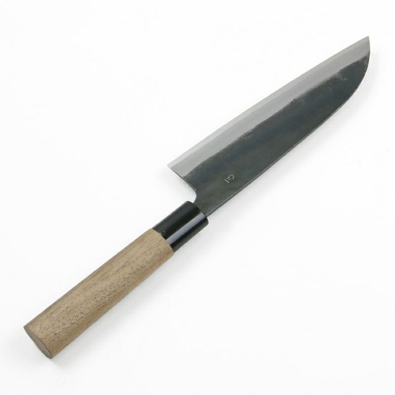 元兼 三徳包丁 165mm 両刃 青紙1号 割込み 黒打ち仕上げ クルミ柄 裏