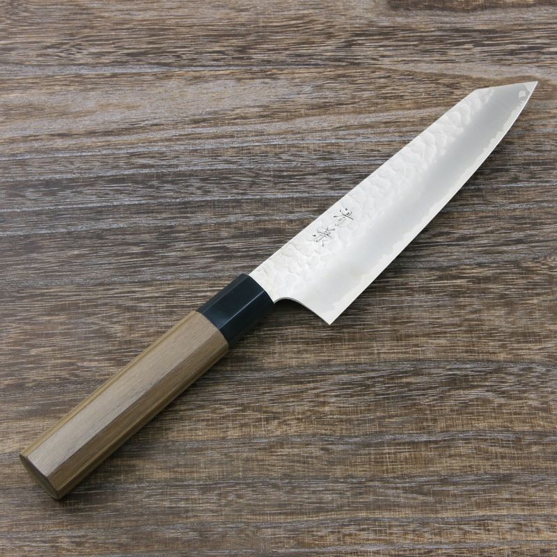 清兼 文化包丁 両刃 165mm V金10号 三層鋼 槌目仕上げ 八角クルミ柄 全体