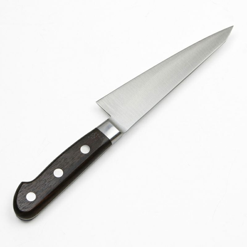 直澄作 骨スキ包丁 角型 片刃 150mm 全鋼 共口金付 朱丹柄 裏