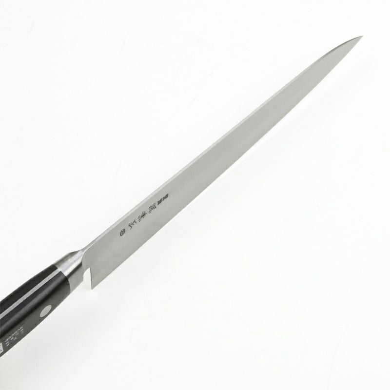 源 兼正 牛刀 両刃 210mm 全鋼 口金付き 黒合板柄 本刃付仕様 峰