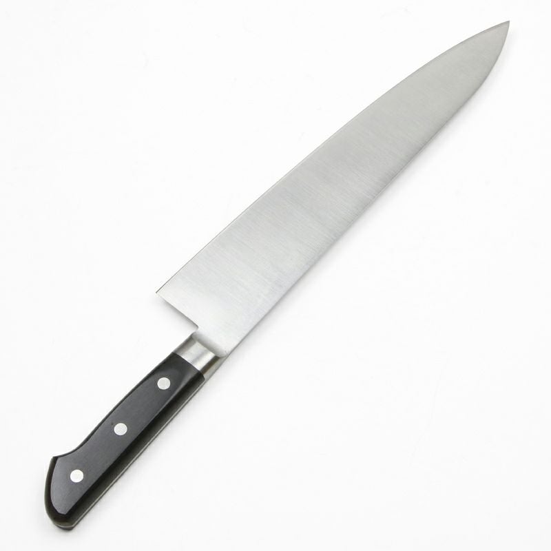 源 兼正 牛刀 両刃 270mm 全鋼 口金付き 黒合板柄 本刃付仕様 裏