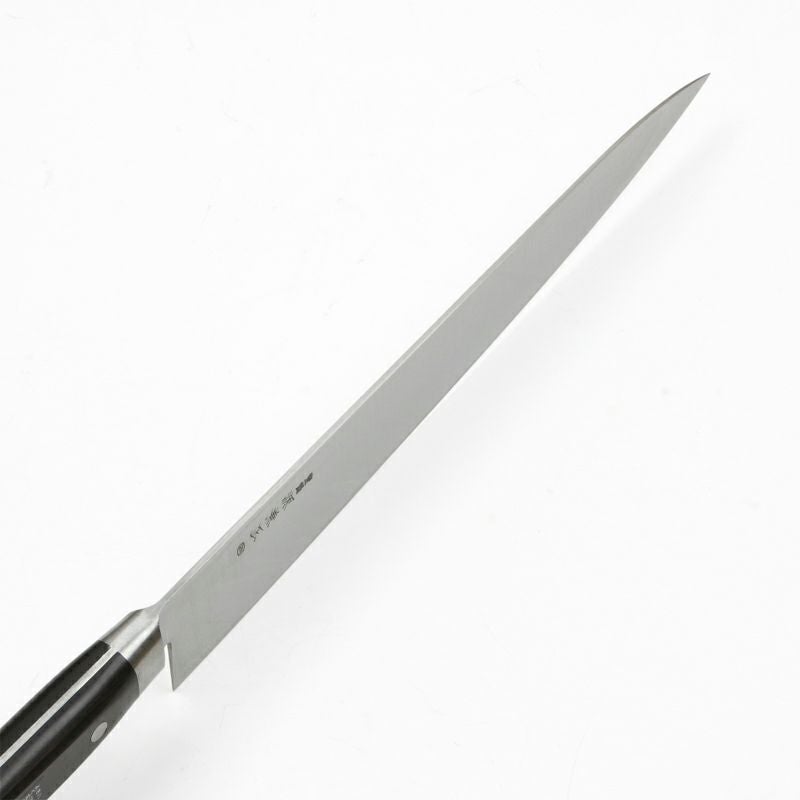 源 兼正 牛刀 両刃 270mm 全鋼 口金付き 黒合板柄 本刃付仕様 峰