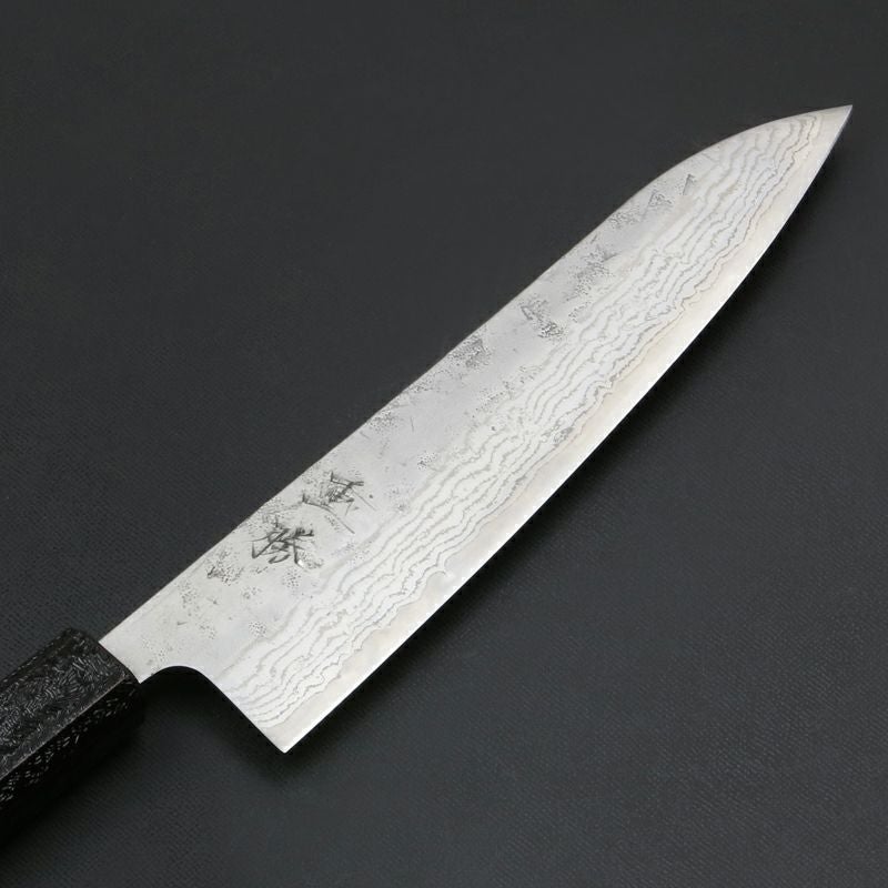 和牛刀 210mm 両刃 スウェーデン鋼 和紙地 33層ダマスカス模様 暗銀漆柄 刃