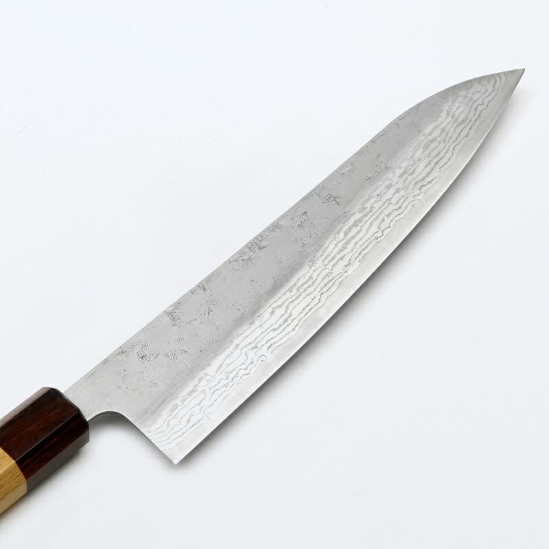和牛刀 210mm 両刃 スウェーデン鋼 和紙地 33層ダマスカス模様 八角ケヤキ柄 刃