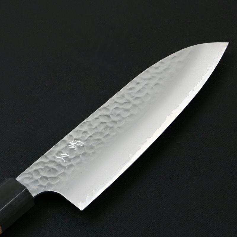 宏之作 和三徳包丁 170mm 両刃 粉末ハイス HAP40鋼 割込み ステンレス 槌目仕上げ 八角ウォルナット柄 刃