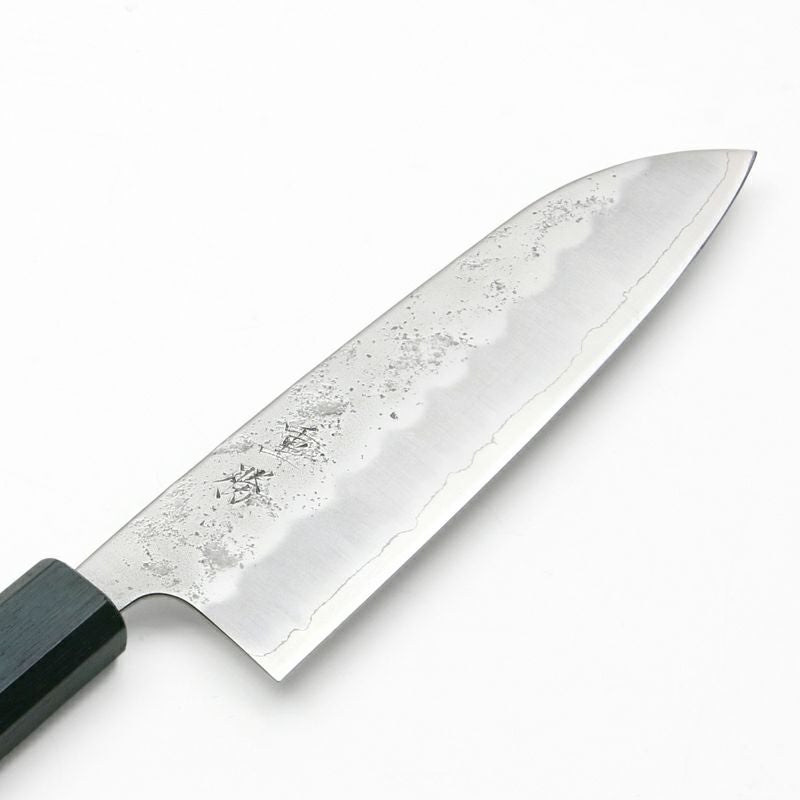 重勝 和三徳包丁 両刃 165mm 銀三ステンレス 割込み 梨地仕上げ 燦藍柄 刃