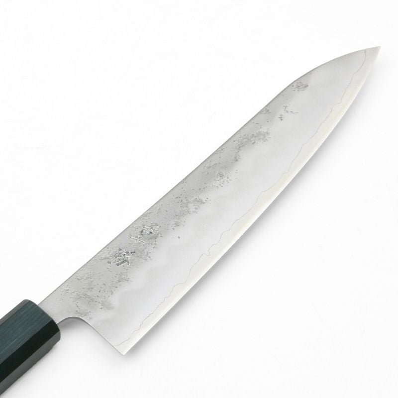 重勝 和牛刀 両刃 210mm 銀三ステンレス 梨地 燦藍柄 刃