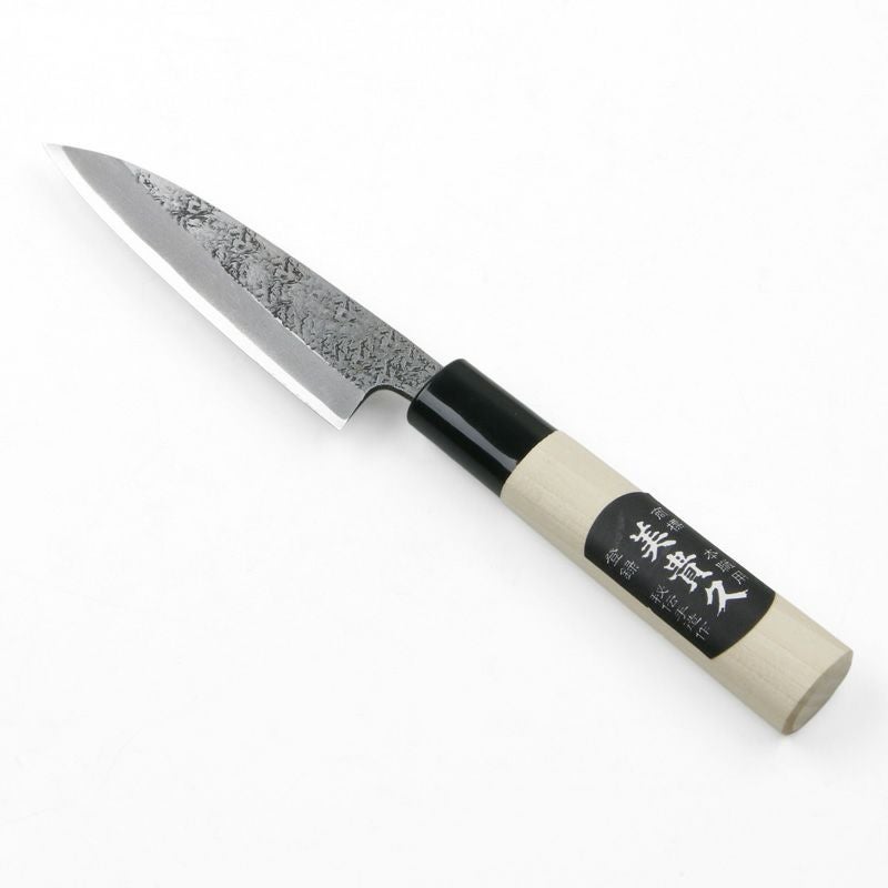 美貴久 万能包丁 片刃 105mm 白紙2号 鋼付 槌目仕上げ 左利き用 全体