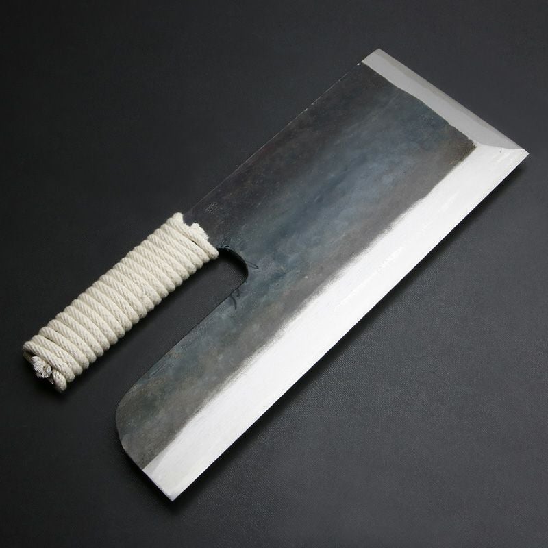 そば切り包丁 片刃 330mm 黒打ち仕上げ ロープ巻き 全体