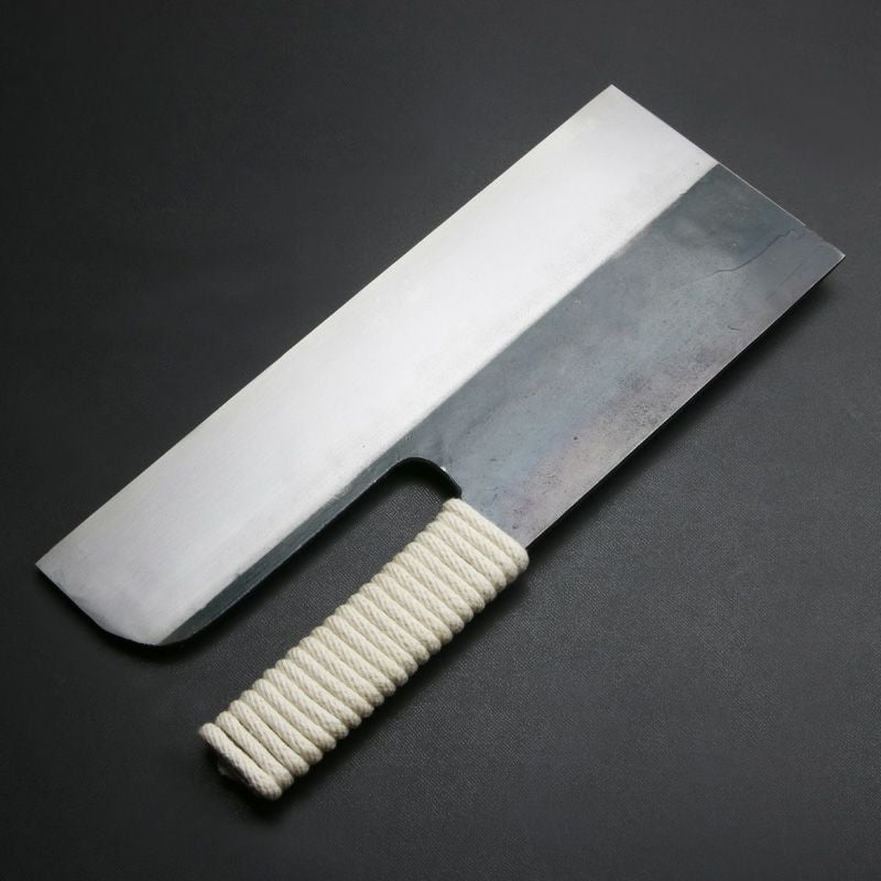 そば切り包丁 片刃 330mm 黒打ち仕上げ ロープ巻き 裏