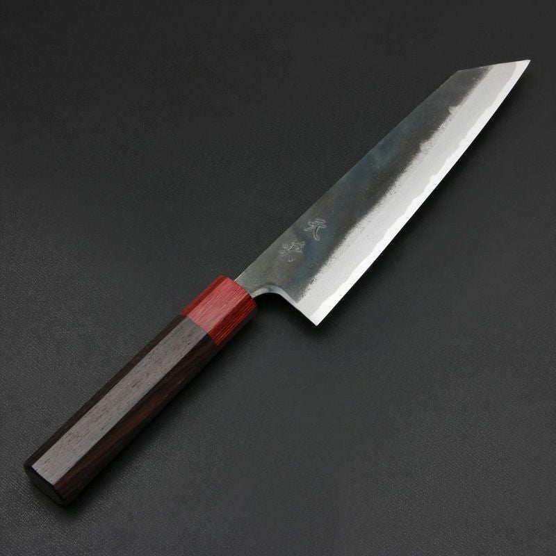 元兼 切付型 和牛刀 180mm 両刃 青紙スーパー 割込み 黒打ち仕上げ 赤口輪紫檀八角柄 極上品 土佐打ち刃物 全体