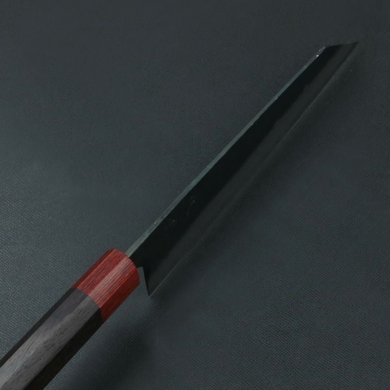 元兼 切付型 和牛刀 180mm 両刃 青紙スーパー 割込み 黒打ち仕上げ 赤口輪紫檀八角柄 極上品 土佐打ち刃物 峰