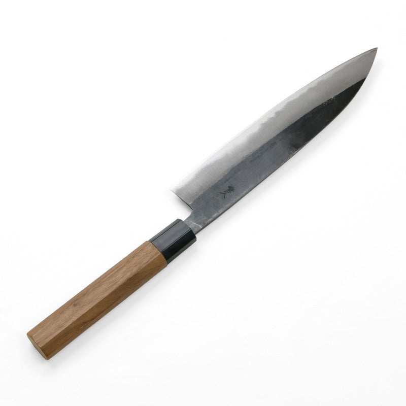 和牛刀 両刃210mm 青紙2号 割込み 黒打ち仕上げ 八角クルミ柄 長期保管品 裏