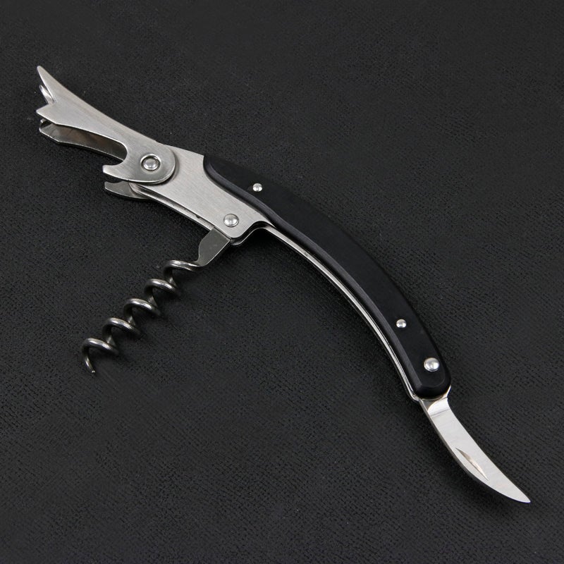 MAXOS ソムリエナイフ ステンレスブレード 黒合板グリップ シングルアクション 開き