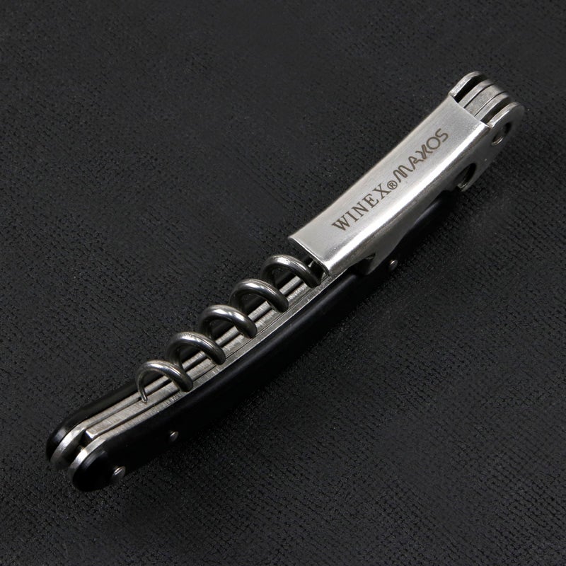 MAXOS ソムリエナイフ ステンレスブレード 黒合板グリップ シングルアクション 収納