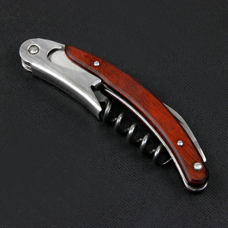 MAXOS ソムリエナイフ ステンレスブレード 茶合板グリップ シングルアクション 全体