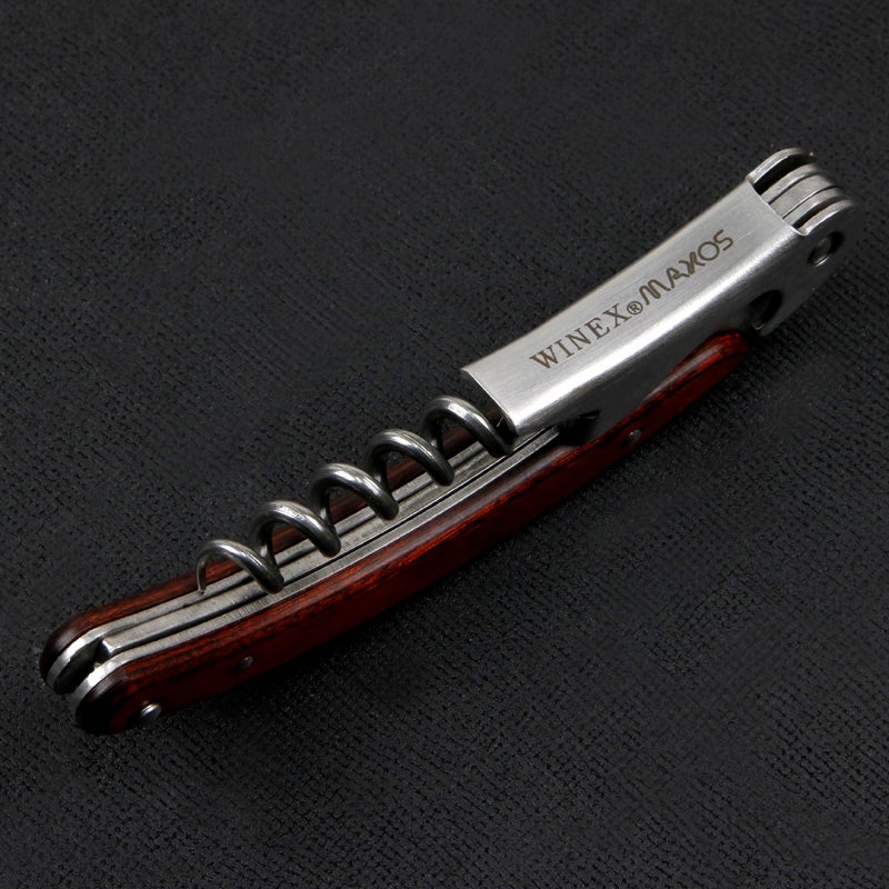 MAXOS ソムリエナイフ ステンレスブレード 茶合板グリップ シングルアクション 収納