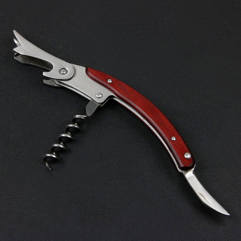 MAXOS ソムリエナイフ ステンレスブレード 赤合板グリップ シングルアクション 開き