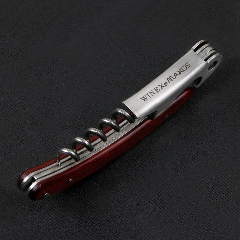 MAXOS ソムリエナイフ ステンレスブレード 赤合板グリップ シングルアクション 収納
