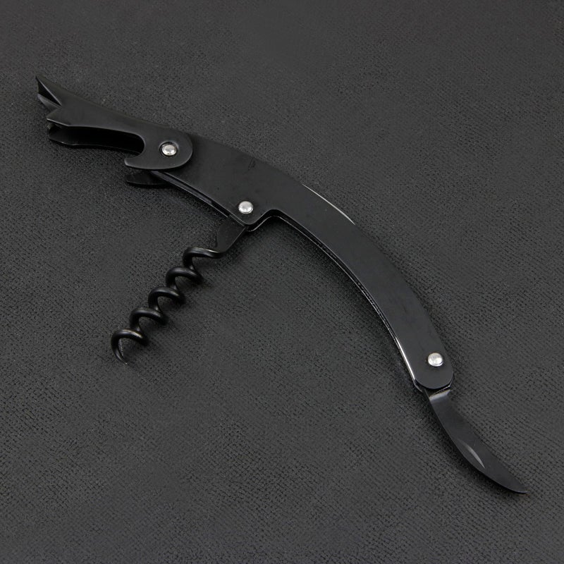 MAXOS ソムリエナイフ ステンレスブレード シルバー＆ブラックグリップ シングルアクション 開き