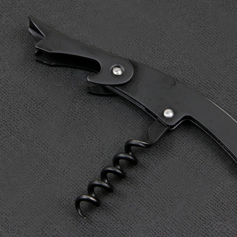 MAXOS ソムリエナイフ ステンレスブレード シルバー＆ブラックグリップ シングルアクション フック