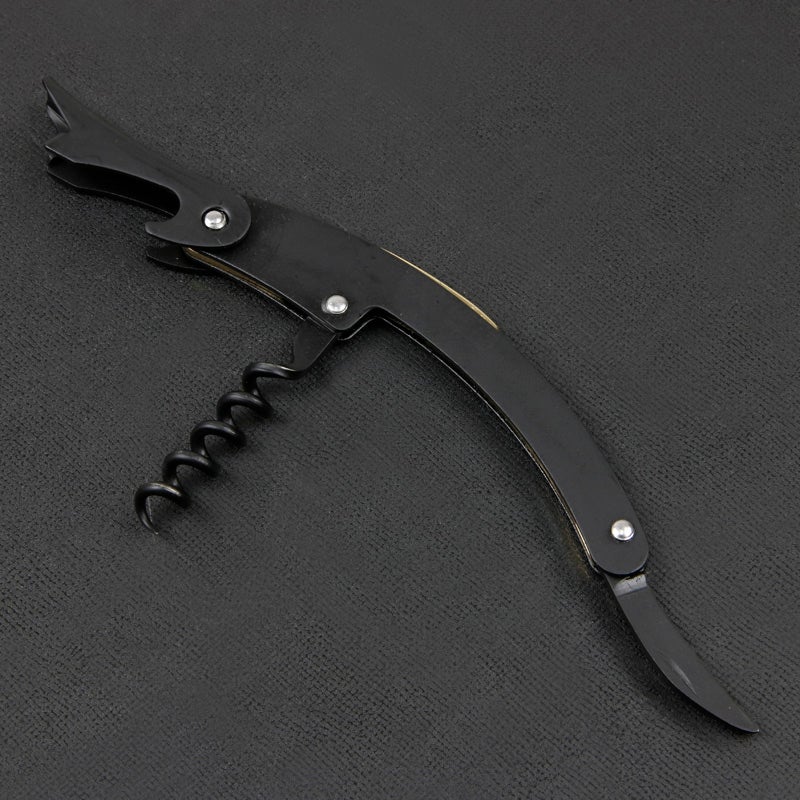 MAXOS ソムリエナイフ ステンレスブレード ゴールド＆ブラックグリップ シングルアクション 開き