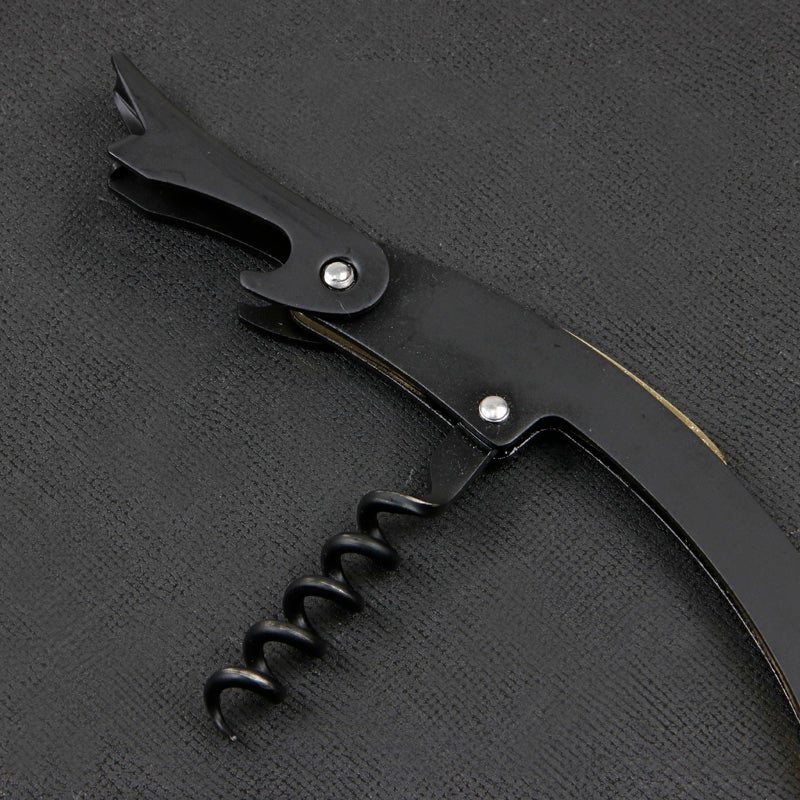 MAXOS ソムリエナイフ ステンレスブレード ゴールド＆ブラックグリップ シングルアクション フック