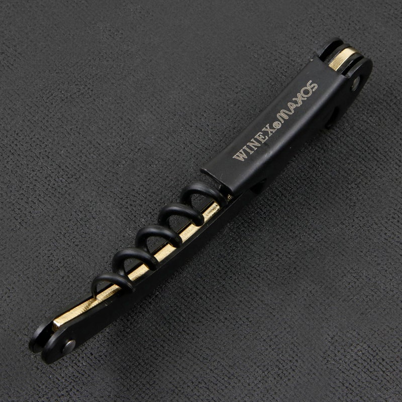 MAXOS ソムリエナイフ ステンレスブレード ゴールド＆ブラックグリップ シングルアクション 収納