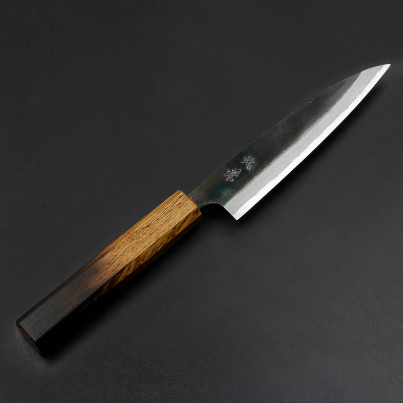 元兼 ペティナイフ 135mm 両刃 青紙スーパー 割込み 黒打ち仕上げ 焼き