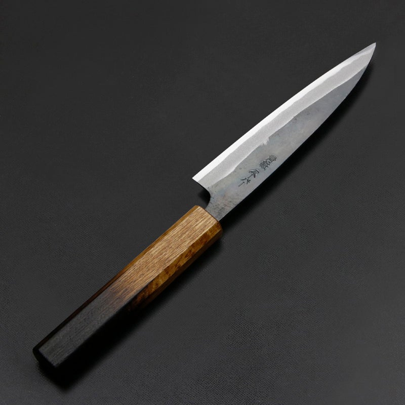 元兼 ペティナイフ 135mm 両刃 青紙スーパー 割込み 黒打ち仕上げ 焼き漆柄 土佐打ち刃物 極上品 裏