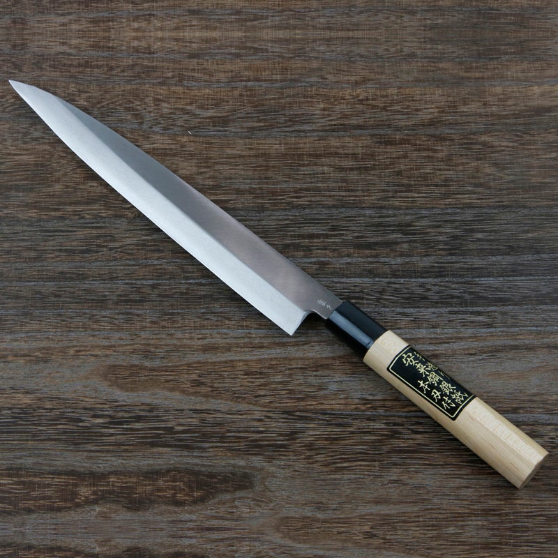 柳刃包丁 片刃 240mm 銀三ステンレス 桜柄 左利き用 一般家庭用 規格外品 全体